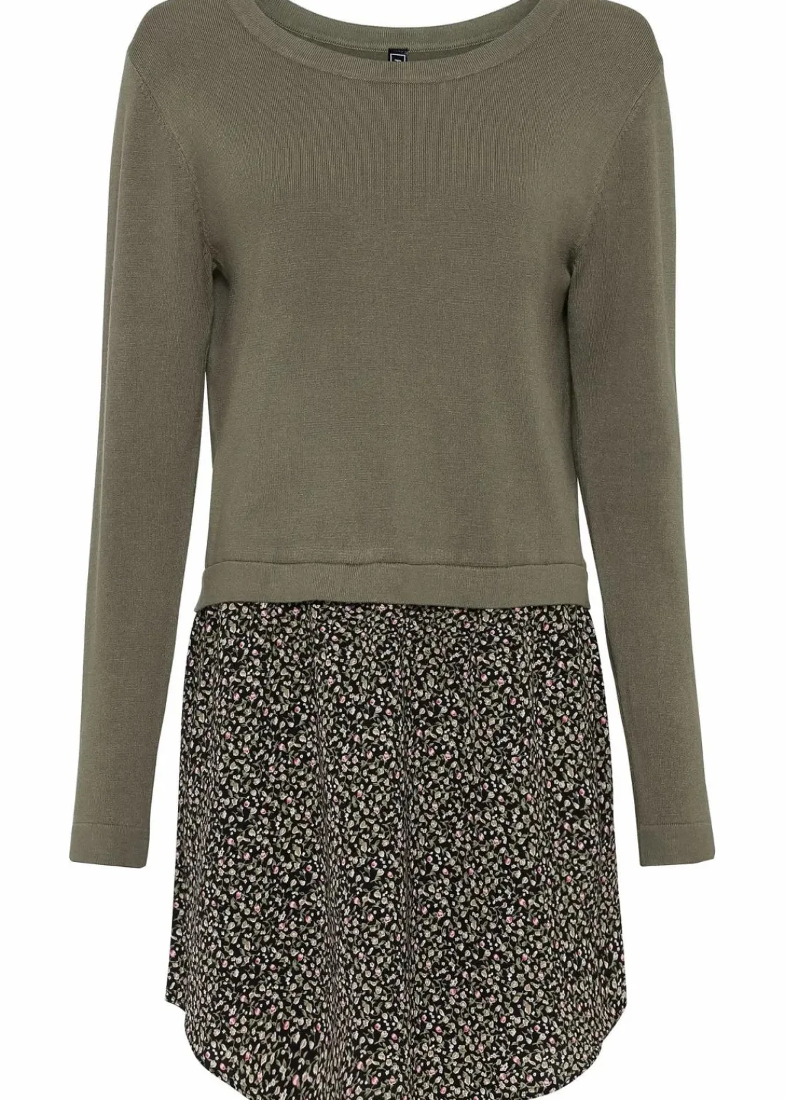 bonprix Bekleidung·Umstandsmode|Bekleidung·Jeans^Feinstrickpullover mit Rockansatz oliv geblümt