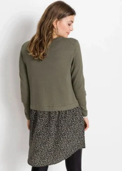 bonprix Bekleidung·Umstandsmode|Bekleidung·Jeans^Feinstrickpullover mit Rockansatz oliv geblümt