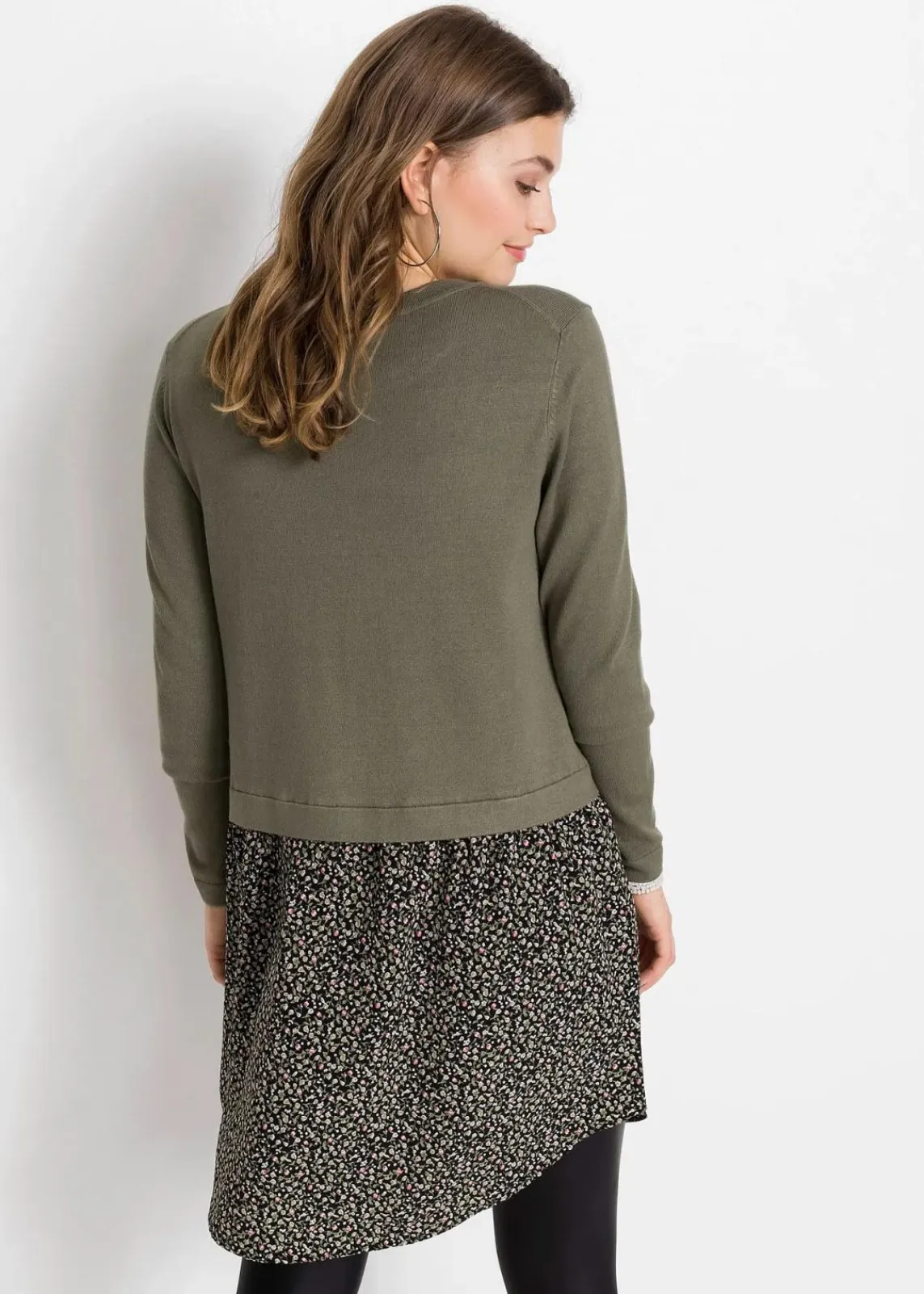 bonprix Bekleidung·Umstandsmode|Bekleidung·Jeans^Feinstrickpullover mit Rockansatz oliv geblümt