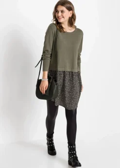 bonprix Bekleidung·Umstandsmode|Bekleidung·Jeans^Feinstrickpullover mit Rockansatz oliv geblümt
