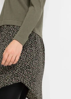 bonprix Bekleidung·Umstandsmode|Bekleidung·Jeans^Feinstrickpullover mit Rockansatz oliv geblümt