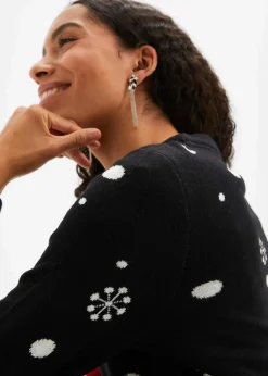 bonprix Pullover & Strickjacken|Strickmode^Feinstrickpullover mit Rundhalsausschnitt schwarz