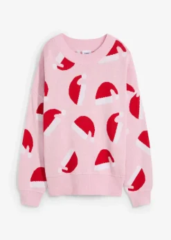 bonprix Pullover & Strickjacken|Strickmode^Feinstrickpullover mit Rundhals, oversized kristallrosa