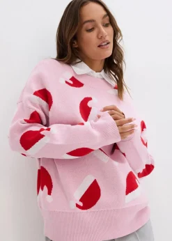 bonprix Pullover & Strickjacken|Strickmode^Feinstrickpullover mit Rundhals, oversized kristallrosa