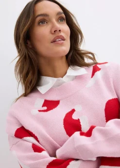 bonprix Pullover & Strickjacken|Strickmode^Feinstrickpullover mit Rundhals, oversized kristallrosa
