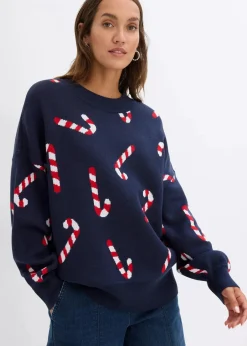 bonprix Bekleidung·Umstandsmode|Bekleidung·Jeans^Feinstrickpullover mit Rundhals, oversized dunkelblau
