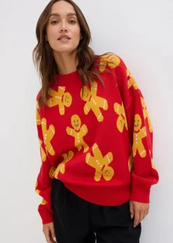 bonprix Pullover & Strickjacken|Strickmode^Feinstrickpullover mit Rundhals, oversized salsarot