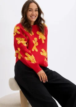 bonprix Pullover & Strickjacken|Strickmode^Feinstrickpullover mit Rundhals, oversized salsarot