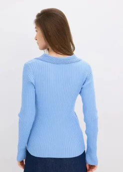 bonprix Bekleidung·Umstandsmode|Bekleidung·Jeans^Feinstrickpullover mit schmückendem Kragen perlblau