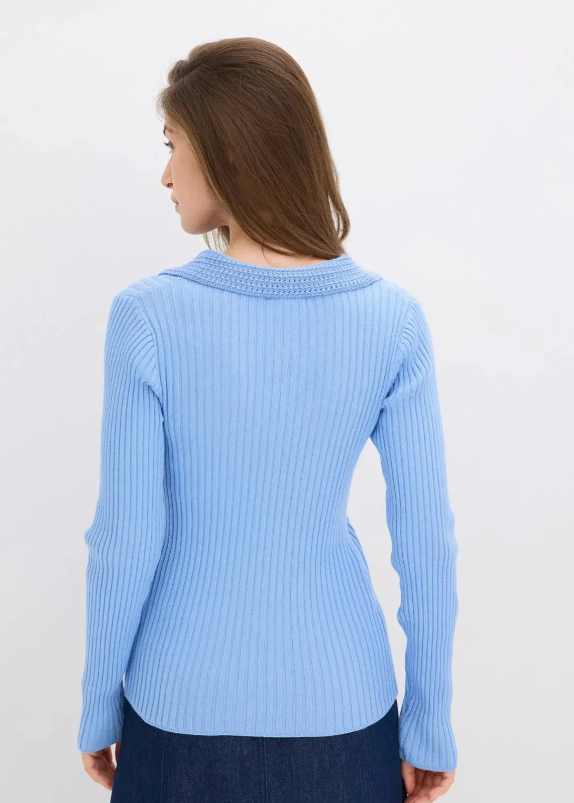 bonprix Bekleidung·Umstandsmode|Bekleidung·Jeans^Feinstrickpullover mit schmückendem Kragen perlblau