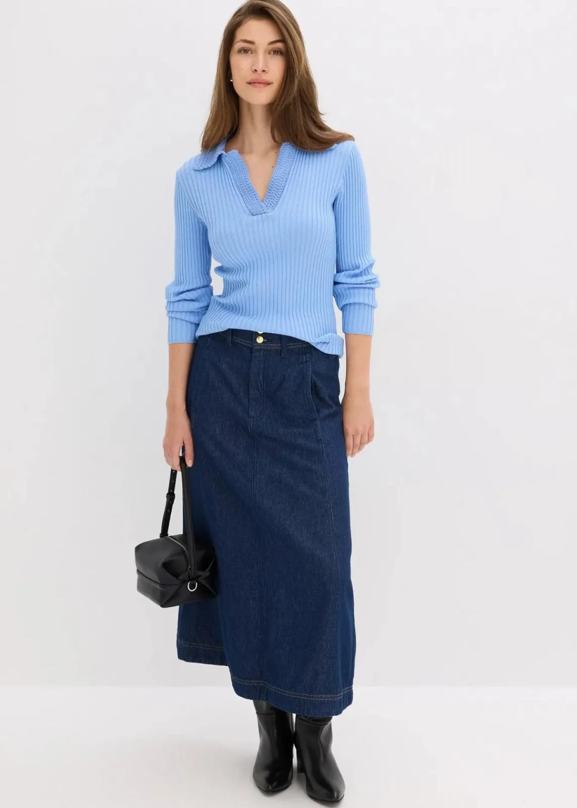 bonprix Bekleidung·Umstandsmode|Bekleidung·Jeans^Feinstrickpullover mit schmückendem Kragen perlblau