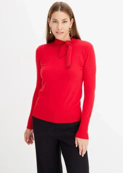 bonprix Bekleidung·Umstandsmode|Bekleidung·Jeans^Feinstrickpullover mit Schleifendetail tiefrot/schwarz