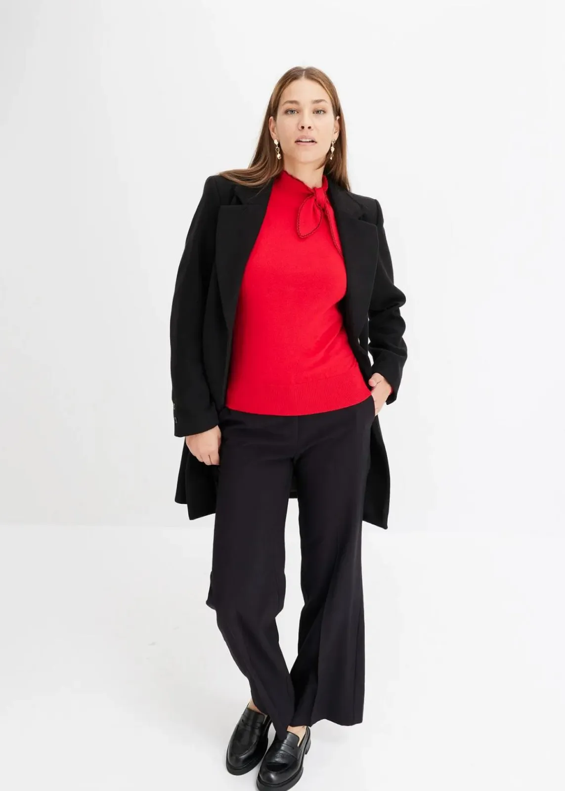 bonprix Bekleidung·Umstandsmode|Bekleidung·Jeans^Feinstrickpullover mit Schleifendetail tiefrot/schwarz