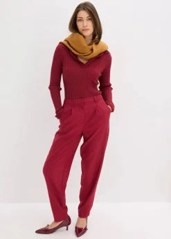 bonprix Pullover & Strickjacken|Strickmode^Feinstrickpullover mit schmückendem Kragen pflaumenrot