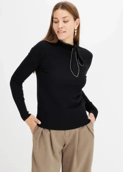 bonprix Bekleidung·Umstandsmode|Bekleidung·Jeans^Feinstrickpullover mit Schleifendetail schwarz/wollweiß