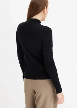bonprix Bekleidung·Umstandsmode|Bekleidung·Jeans^Feinstrickpullover mit Schleifendetail schwarz/wollweiß