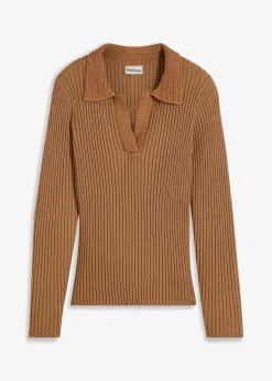 bonprix Pullover & Strickjacken|Strickmode^Feinstrickpullover mit schmückendem Kragen camel