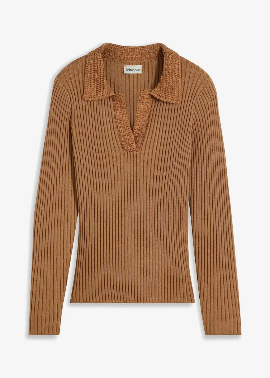 bonprix Pullover & Strickjacken|Strickmode^Feinstrickpullover mit schmückendem Kragen camel