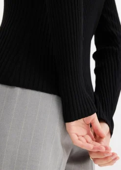 bonprix Pullover & Strickjacken|Strickmode^Feinstrickpullover mit schmückendem Kragen schwarz