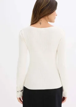 bonprix Strickmode|Pullover & Strickjacken^Feinstrickpullover mit Schmuck-Detail wollweiß