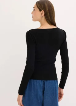 bonprix Pullover & Strickjacken|Strickmode^Feinstrickpullover mit Schmuck-Detail schwarz