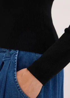 bonprix Pullover & Strickjacken|Strickmode^Feinstrickpullover mit Schmuck-Detail schwarz