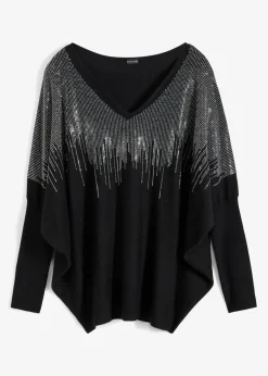 bonprix Pullover & Strickjacken|Nachhaltigere Materialien^Feinstrickpullover mit Strass-Applikation schwarz