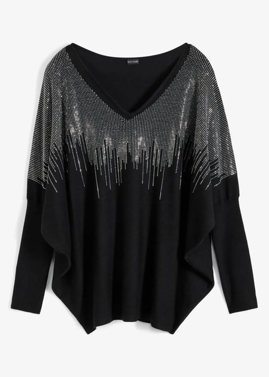 bonprix Pullover & Strickjacken|Nachhaltigere Materialien^Feinstrickpullover mit Strass-Applikation schwarz
