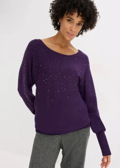 bonprix Bekleidung·Umstandsmode|Strickmode^Feinstrickpullover mit Strass-Applikation dunkellila