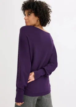 bonprix Bekleidung·Umstandsmode|Strickmode^Feinstrickpullover mit Strass-Applikation dunkellila