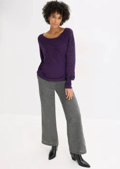 bonprix Bekleidung·Umstandsmode|Strickmode^Feinstrickpullover mit Strass-Applikation dunkellila