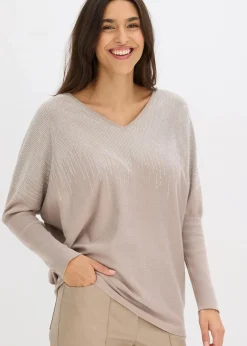bonprix Bekleidung·Umstandsmode|Strickmode^Feinstrickpullover mit Strass-Applikation naturstein
