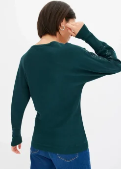 bonprix Bekleidung·Umstandsmode|Strickmode^Feinstrickpullover mit Strass-Applikation tiefgrün