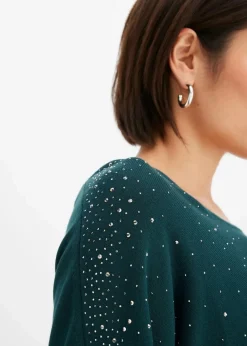 bonprix Bekleidung·Umstandsmode|Strickmode^Feinstrickpullover mit Strass-Applikation tiefgrün