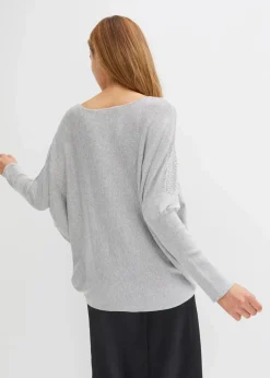 bonprix Bekleidung·Umstandsmode|Strickmode^Feinstrickpullover mit Strass-Applikation hellgrau meliert