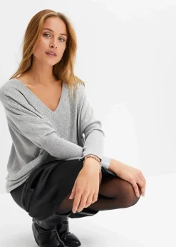 bonprix Bekleidung·Umstandsmode|Strickmode^Feinstrickpullover mit Strass-Applikation hellgrau meliert