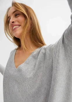 bonprix Bekleidung·Umstandsmode|Strickmode^Feinstrickpullover mit Strass-Applikation hellgrau meliert