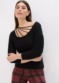 bonprix Bekleidung·Umstandsmode|Bekleidung·Jeans^Feinstrickpullover mit tiefem Ausschnitt schwarz