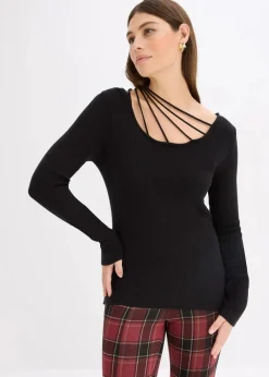 bonprix Bekleidung·Umstandsmode|Bekleidung·Jeans^Feinstrickpullover mit tiefem Ausschnitt schwarz