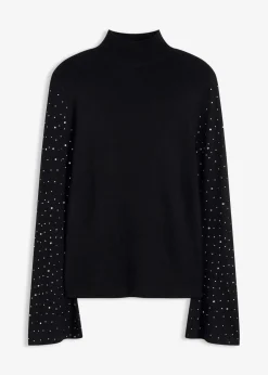 bonprix Bekleidung·Umstandsmode|Bekleidung·Jeans^Feinstrickpullover mit verzierten Trompetenärmeln schwarz
