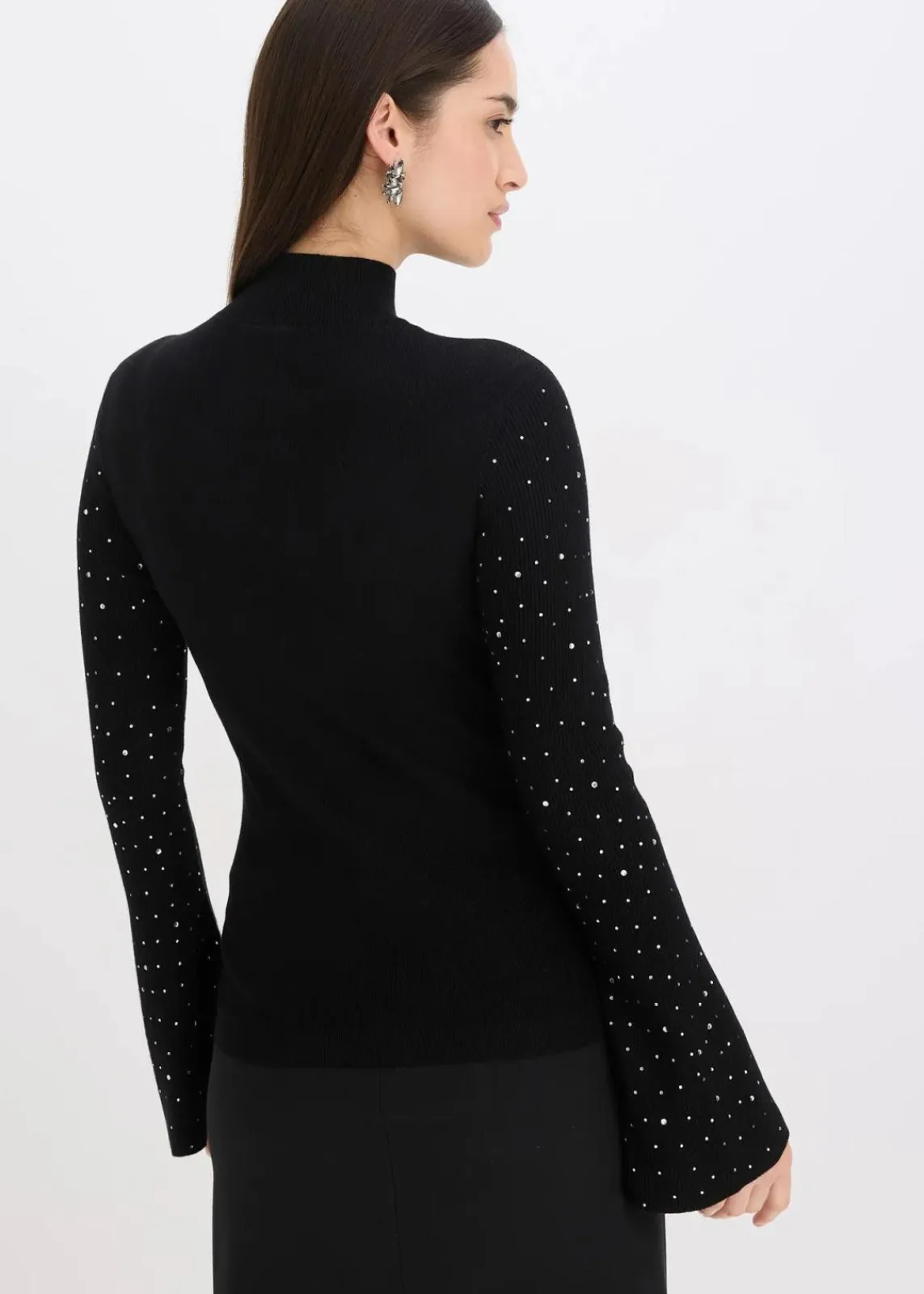 bonprix Bekleidung·Umstandsmode|Bekleidung·Jeans^Feinstrickpullover mit verzierten Trompetenärmeln schwarz