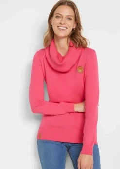 bonprix Pullover & Strickjacken|Strickmode^Feinstrickpullover mit weitem Kragen dunkelpink