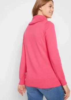bonprix Pullover & Strickjacken|Strickmode^Feinstrickpullover mit weitem Kragen dunkelpink