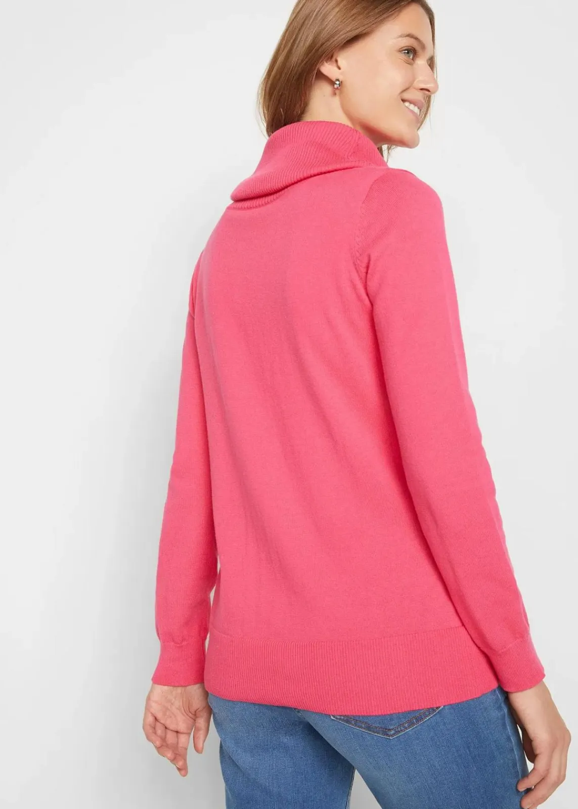 bonprix Pullover & Strickjacken|Strickmode^Feinstrickpullover mit weitem Kragen dunkelpink