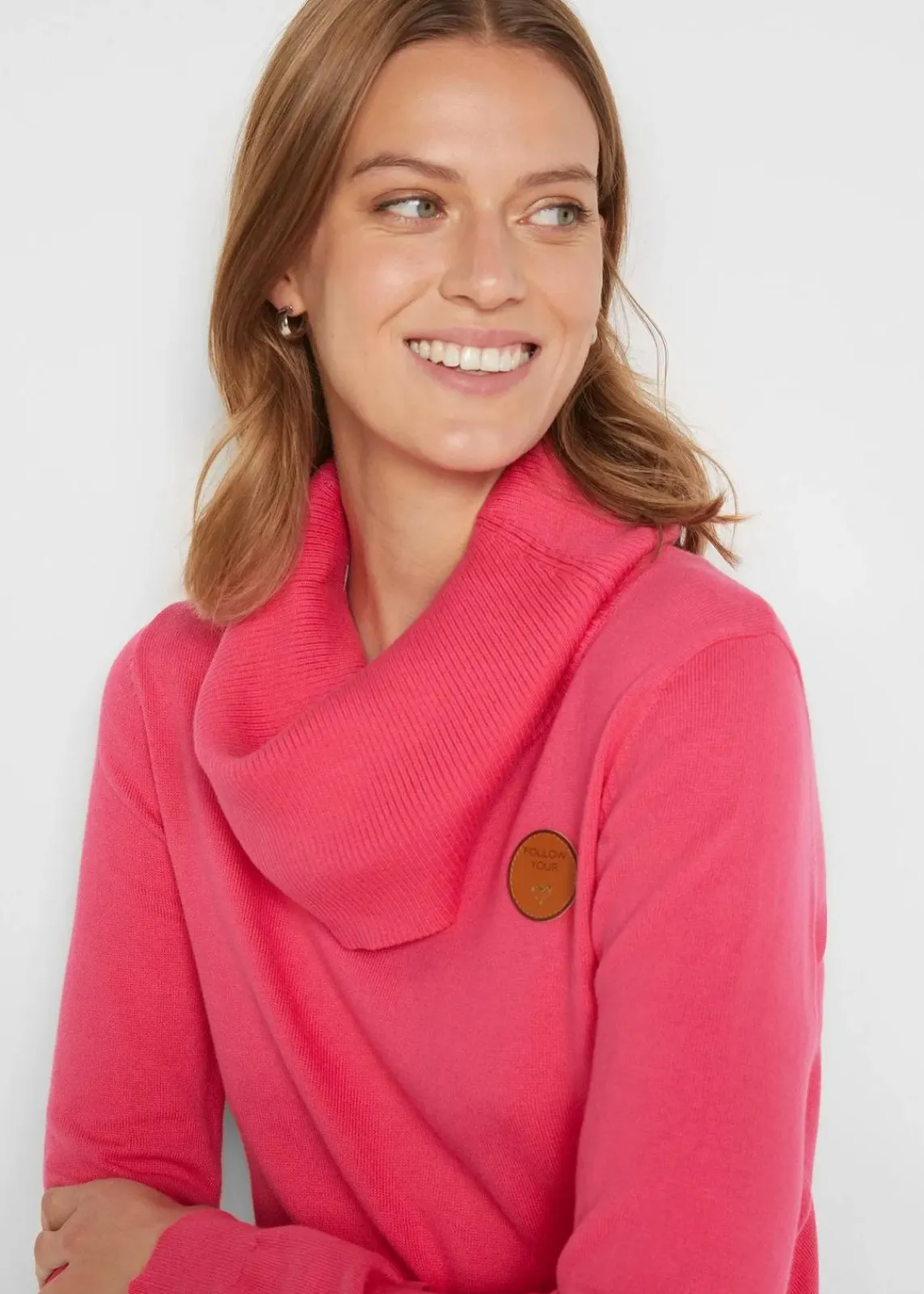 bonprix Pullover & Strickjacken|Strickmode^Feinstrickpullover mit weitem Kragen dunkelpink