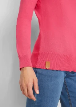 bonprix Pullover & Strickjacken|Strickmode^Feinstrickpullover mit weitem Kragen dunkelpink