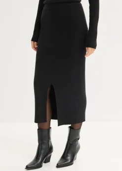 bonprix Bekleidung·Sportbekleidung|Nachhaltigere Materialien^Feinstrickrock aus softem Viskose-Mix schwarz
