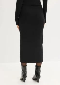 bonprix Bekleidung·Sportbekleidung|Nachhaltigere Materialien^Feinstrickrock aus softem Viskose-Mix schwarz