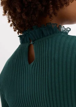 bonprix Shirts & Tops|Nachhaltigere Materialien^Feinstrick-Shirt mit Chiffon-Volants tiefgrün