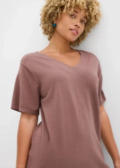bonprix Shirts & Tops|Strickmode^Feinstrickshirt mit Leinen matt braun